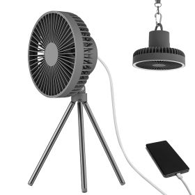 Portable Camping Fan Rechargeable Battery Powered Foldable Tripod Fan for Tent with Hanging Hook Carabiner Personal Desk Fan with 3 Speed Setting for