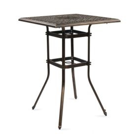 Patio Bar Height Table, All-Weather Cast Aluminium Square Bar Bistro Table with 2" Umbrella Hole, Outdoor Tall Table for Porch Balcony Backyard Garden