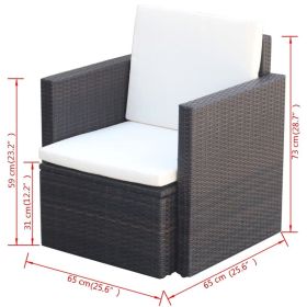 vidaXL Patio Chair with Cushions and Pillows Poly Rattan Brown