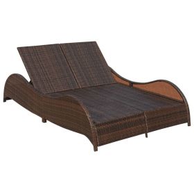 vidaXL Double Sun Lounger with Cushion Poly Rattan Brown