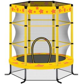 55 Inch Kids Trampoline With Safety Enclosure Net, 4.5FT Outdoor Indoor Trampoline For Kids Purple (Color: Yellow)